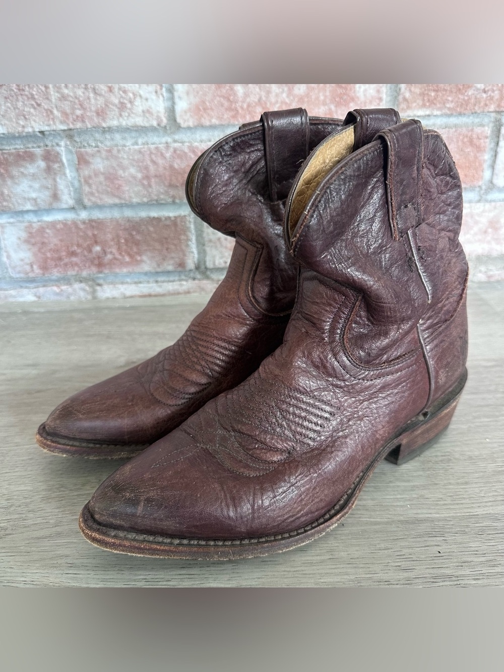Frye Billy Short Booties Boots Women’s 6.5 Brown Leather Cowboy Western American